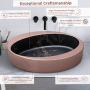 Plantex Ceramic Basin/Designer Washbasin for Bathroom/Oval Tabletop Wash Basin/Countertop Vessel Sink for Home/Office (Matt Brown & Black - 24 x 14 x 10 Inch)
