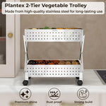 Plantex 2-Tier Multipurpose Storage Trolley with Wheels/Rotating Kitchen Vegetable Rack/Stainless Steel Space Saving Organizer Basket Stand/Heavy Duty Rolling Utility Cart–(Chrome)