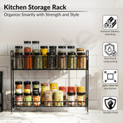 Plantex 2-Tier Stainless Steel Countertop, Tabletop Tiered Shelf Rack/Kitchen Organizer/Spice Jar Organizer/Storage Rack For Kitchen (Black)