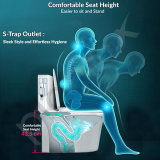 Plantex Platinum Ceramic Rimless Western Commode/One Piece Floor Mounted Commode/Siphonic Vaccum Flush Toilet with Soft Close Toilet Seat Cover - S Trap Outlet (White)