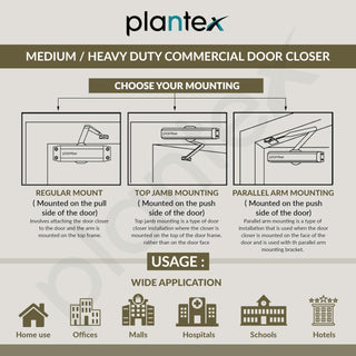 Plantex Aluminium Door Closer for Wooden Doors - Hydraulic Automatic Soft Close for Hotel/Home/Office - ISO 9001 Certified (MI-100, Capacity - 75 Kg, Silver)
