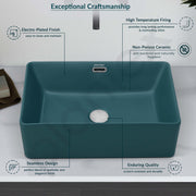 Plantex Ceramic Washbasin for Bathroom/Rectangle Tabletop Wash Basin/Countertop Vessel Sink for Home/Office (Matt Green - 20 x 14 x 6 Inch)