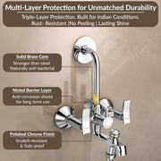 Plantex Pure Brass 3-in-1 Wall Mixer with L-Bend Provision for Overhead and Hand Shower/Bathroom Mixer Tap with Brass Wall Flange & Teflon Tape/Wall Mixer for Bathroom - (Star, Chrome)