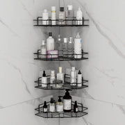 Plantex Self Adhesive Corner Shelf for Bathroom/Adhesive Shelf for Kitchen - with Magic Sticker/Bathroom Organizer Without Drill - Pack of 4 (Diamond, Black)
