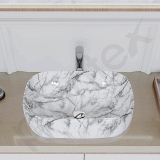 Plantex White Marble Countertop Wash Basin/Tabletop Basin/Ceramic Wash Basin for Bathroom/Bathroom Sink/ (Marble Basin with Grey Veins, 18 x 13 x 5.5 Inch)