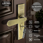 Plantex Stainless Steel Door Lock Handle Set/6-Lever Lock Mechanism with 3 Years of Warranty/Mortise Lock with 3 Keys, Brass Lock Body & Cylinder - (Brass Antique)