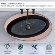 Plantex Ceramic Basin/Designer Washbasin for Bathroom/Oval Tabletop Wash Basin/Countertop Vessel Sink for Home/Office (Matt Brown & Black - 24 x 14 x 10 Inch)