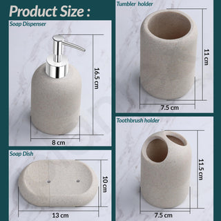 Plantex Resin Bathroom Accessories Set/Soap Holder for Bathroom/Toothbrush Holder/Tumbler Holder/Liquid Soap Dispenser - 4 Piece(Beige, XY-PS-005)