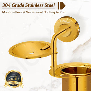 Plantex Daizy Gold Toothbrush/Paste and Tumbler Holder for Bathroom and Wash Basin (304 Stainless Steel)