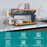Plantex Kitchen Storage Rack/Aluminium Fold Flat Dish Drying Rack with Drainboard/2-Tier Kitchen Organiser Rack - (Gold & Grey)