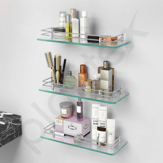 Plantex Premium Transparent Glass Shelf for Bathroom/Kitchen/Living Room - Bathroom Accessories (Polished 12x6 - Pack of 3)