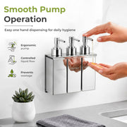 Plantex Triple Liquid Soap Dispenser for Bathroom/304 Grade Stainless Steel Shampoo Dispenser/Square Hand wash Dispense/Bathroom Accessories - Pack of 1 (Regent, Chrome)