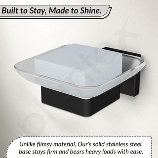 Plantex Stainless Steel Glass Soap Dish for Bathroom/Soap Holder/Soap Case/Soap Stand for Kitchen/Bathroom Accessories - Aqua (Black)