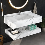 Plantex Floating Vanity/Slab Tile Vanity with Washbasin for Bathroom/Wall Mount Cabinet with Sink - (Statuario Arco - 80 X 47 cm)