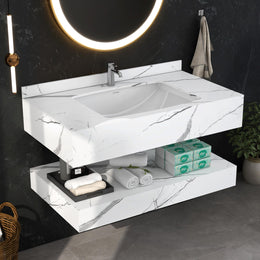 Plantex Floating Vanity/Slab Tile Vanity with Washbasin for Bathroom/Wall Mount Cabinet with Sink - (Statuario Arco - 80 X 47 cm)
