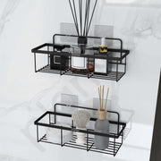 Plantex No Drill Bathroom Shelves/GI Steel Self Adhesive Bathroom Shelf/Shelf for Kitchen with Magic Sticker- Black Powder Coated (Pack of 2)