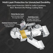 Plantex Pri-317 Pure Brass Telephonic Wall Mixer with Crutch Arranging of Hot & Cold Water with Water Saving Nozzle for Bathroom and Brass Wall Flange (Chrome)