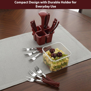 Plantex Oppo Cutlery Set with Storage Box/Spoon Set/Spoon Stand for Kitchen and Dining (24 Pieces - Brown)