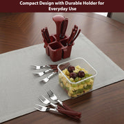 Plantex Oppo Cutlery Set with Storage Box/Spoon Set/Spoon Stand for Kitchen and Dining (24 Pieces - Brown)