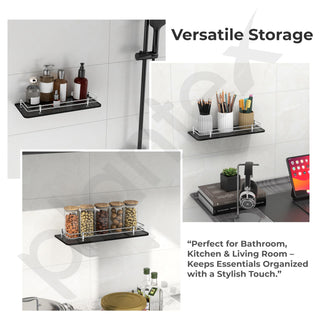 Plantex Heavy Duty Black Glass Shelf for Bathroom/Kitchen Wall Shelf/Living Room Glass Shelf, Polished (15x6 Inches - Pack of 2)