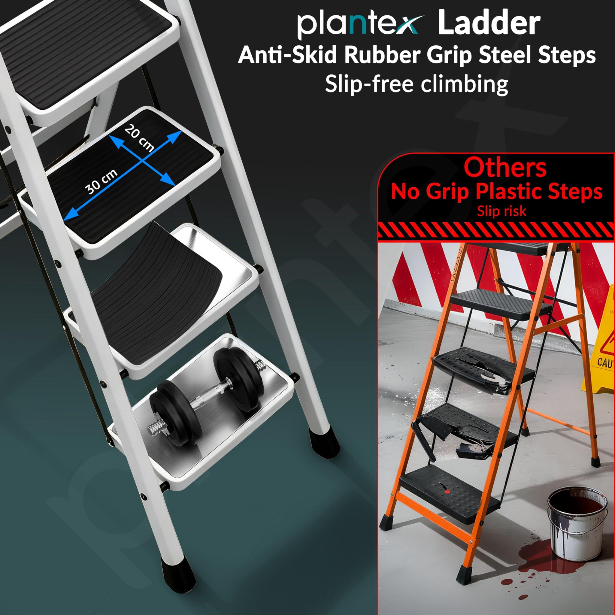 Plantex Steel Ladder for Home/Strong Foldable Wide 7 Step Ladder/Anti ...