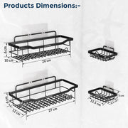 Plantex Self Adhesive Bathroom Combo - Plantex Bathroom Shelf/Soap Dish/Multipurpose Bathroom Organizer/Soap Holder/Bathroom Accessories - Combo (Black)