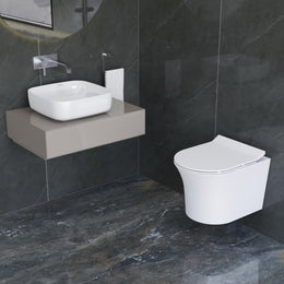 Plantex Platinum Ceramic Rim Wall Mount Commode with Wash Basin for Bathroom/P Trap Washdown Flush Commode with Toilet Seat Cover/Tabletop Basin - White (Combo)