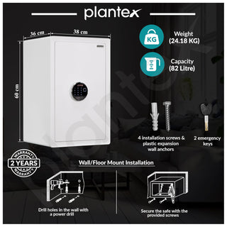 Plantex Digital Safe Locker For Home/82 Ltr Safety Locker Box with Biometric/LED Light Touchscreen Display & Dual Code Access Master User/Emergency Key/2 Years Warranty By Plantex - (White)