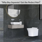 Plantex Platinum Ceramic Rim Wall Mount Commode with Wash Basin for Bathroom/P Trap Washdown Flush Commode with Toilet Seat Cover/Tabletop Basin - White (Combo)