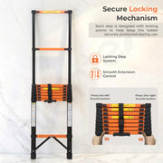 Plantex 3.5m (11.48 ft.) Telescopic Ladder/Carbon Steel 9-Steps Portable & Compact Ladder/Foldable Multipurpose Collapsible Ladder for Home & Outdoor Use - (Orange)