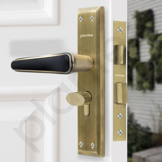 Plantex Heavy-Duty Door Lock Set - Main Door Lock Plate Handle Set/6-Lever Mechanism Mortise Locks with 3 Keys/Brass Locks Body & Cylinder (PTP-09- Brass Antique & Black)