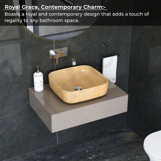 Plantex Premium Tabletop Ceramic Square Wash Basin/Countertop Bathroom Sink (Woody, 16 x 16 x 5 Inch)