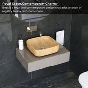 Plantex Premium Tabletop Ceramic Square Wash Basin/Countertop Bathroom Sink (Woody, 16 x 16 x 5 Inch)