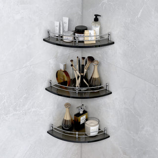 Plantex black glass corner shelf - easy installation