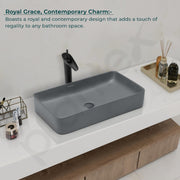 Plantex Basin for Bathroom/Ceramic Table Top Wash Basin/Over Counter Washbasin for Restaurant, Hotel (Rectangle - Matt Grey, 24 x 14 x 4.5 Inch)