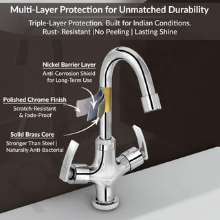 Plantex Pure Brass Wash Basin Tap/Hot & Cold with 360° Swivel Spout/Water Tap/Basin Tap for Home with 7 Year Warranty-(COL-1009-Chrome)
