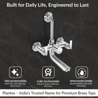 Plantex Wall Mixer for Bathroom 2 in 1 with L-Bend Provision for Overhead Shower/Mixer Tap for Bathroom with Water Saving Nozzle Tap- 7 Year Warranty (Bal-518-Chrome)