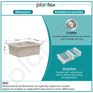 Plantex Quartz Acrylic Kitchen Sink/Undermount Sink for Kitchen with 10 Years Warranty by Plantex/Granite Single Bowl Kitchen Sinks with Coupling (Ultra Brun 16x18 Inches)