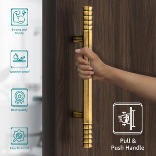 Plantex Heavy-Duty Golden Lotus 14 Inch Main Door Handle for Home/Glass & Wooden Door/Pull-Push Handle for Home/3 Years Warranty Pack of 1 (Brass Antique)