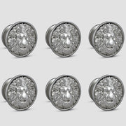 Plantex Lion Face Drawer Knobs for Kitchen Cabinet, Wardrobe | Round Pulls Handles - Pack of 6 Pieces (Silver)