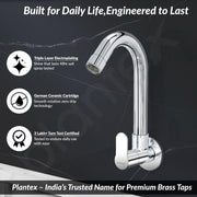 Plantex Pure Brass Sink Tap for Kitchen Basin/Swan Neck Sink Tap for Wash Basin/360 Swivel spout with Water Saving Nozzle Nal Taps - Pack of 1 (Chrome)