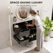 Plantex Floating Vanity/Slab Tile Vanity with Washbasin for Bathroom/Wall Mount Cabinet with Sink - (Dustin Black - 80 X 45 cm)