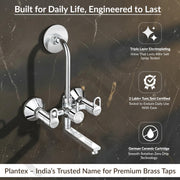 Plantex Pure Brass 2-in-1 Wall Mixer with Brass Wall Flange & Teflon Tape/Mixer Tap for Bathroom with Overhead Shower Provision and Long Bend Pipe/Bathroom Tap/Taps for Bathroom-(Flip, Chrome)