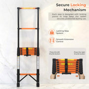 Plantex 3.1m (10.17 ft.) Telescopic Ladder/Carbon Steel 8-Steps Portable & Compact Ladder/Foldable Multipurpose Collapsible Ladder for Home & Outdoor Use - (Orange)