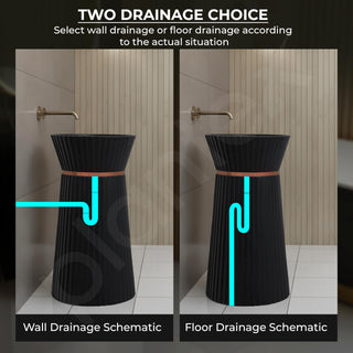 Plantex Round Pedestal Basin for Bathroom/Ceramic Designer One Piece Pedestal Free Standing Wash Basin for living Room/Hotel (Black-17x17x33.5 inch)