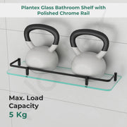 Plantex Shelf for Bathroom/Frosted Glass Shelf with Brass Railing and Brackets/Wall Mount Shelf for Living Room/Kitchen - Pack of 2 (18 x 6 inch, Black)