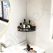Plantex Corner Shelf for Bathroom Wall/No Drill Bathroom Organiser/Aluminium Corner Shelf for Kitchen/Self Adhesive Shelf (9x9 inches, Matt Black) - Pack of 2