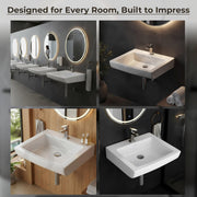 Plantex Ceramic Wall Hung Basin with 10 Years Glaze Warranty by Plantex/Washbasin for Bathroom/Wall Mounted Wash Basin/Sink for Living Room (Laric, White)