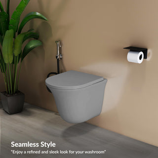 Plantex Imported Commode for Toilet/Ceramic Wall Hung Commode/Rimless Washdown Flush Commode with Soft Closing Toilet Seat - P Trap Outlet (1162 - Matt Grey)