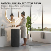 Plantex Acrylic Resin & Quartz Pedestal Basin for Bathroom/One Piece Pedestal Free Standing Round Wash Basin for living Room/Hotel (Grey)